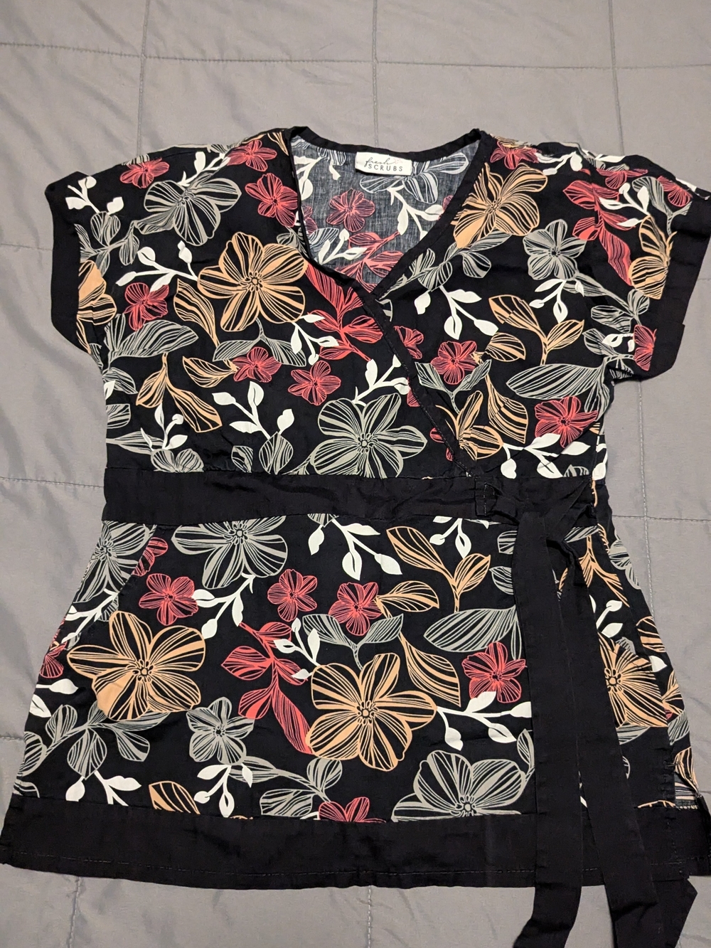 Black Floral Wrap Top - Multicolor